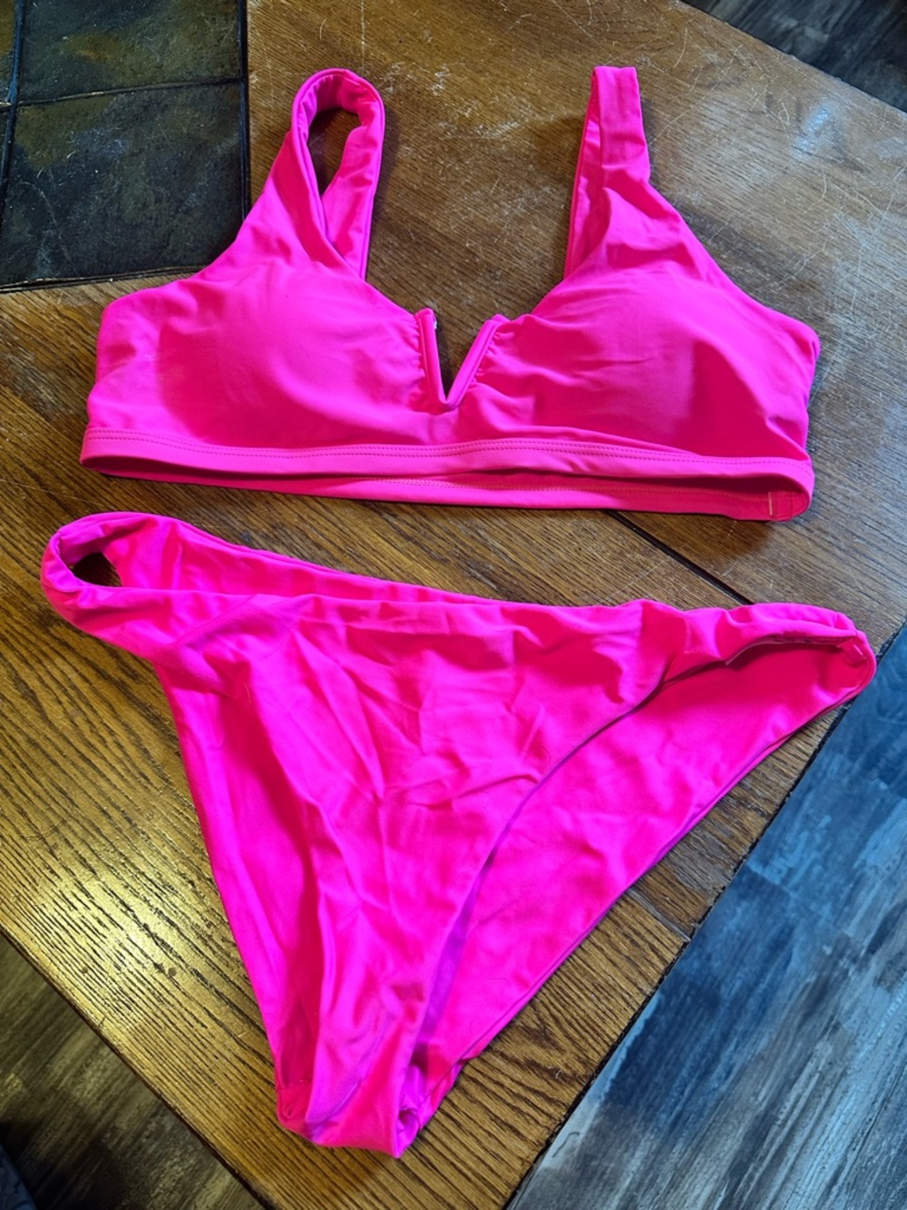 SHEIN Neon Pink V-Notch Bikini Set